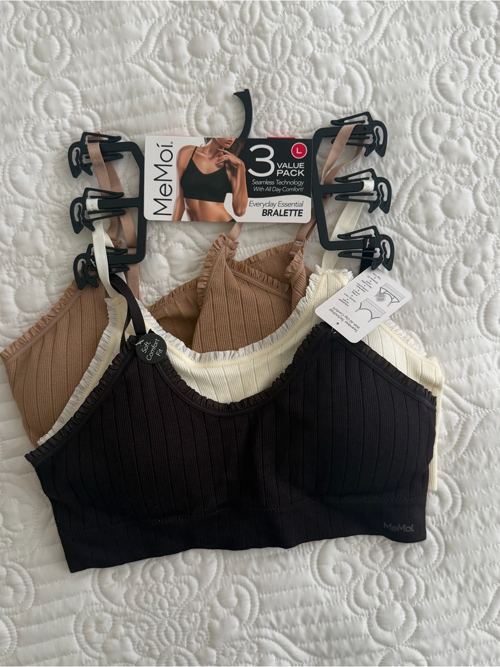 NWT MeMoi Seamless Ruffle Bralette 3-Pack - Size Large
